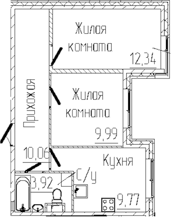 2-комнатная квартира 46.08 м², 1/6 эт., ЖК «SERTOLOVO PARK»